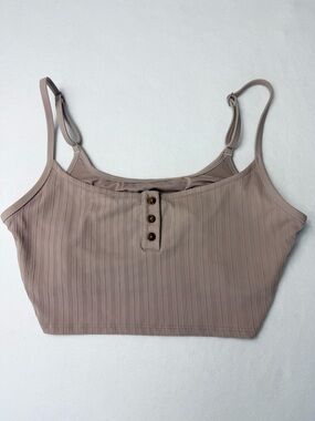 Aerie Ribbed Bralette Scoop Neck Button Front Brown Size M